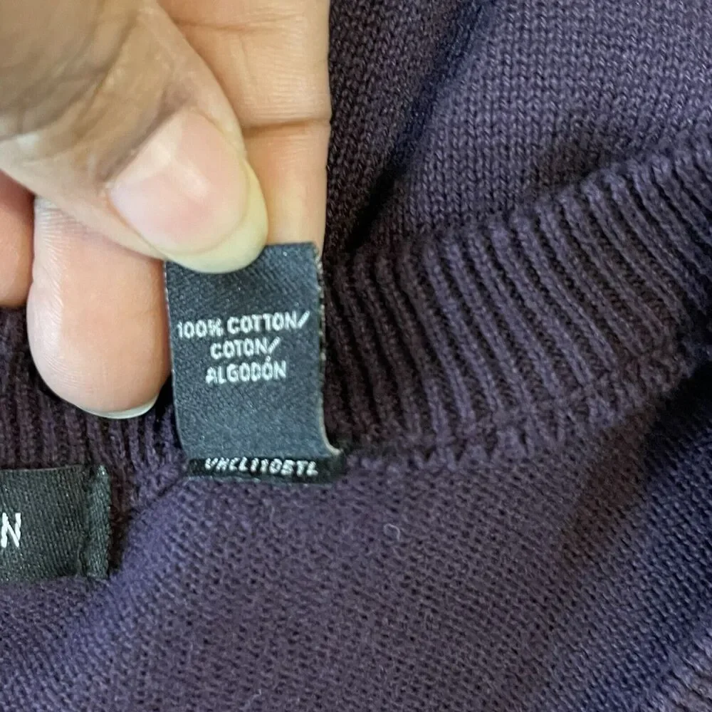 Van Heusen Men’s V Neck Sweater Argyle Purple Cotton Size Large